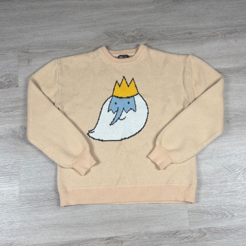 Steady Hands "Ice BFF" Sweater Mens M/L Tan Ice King Graphic Knit Pullover